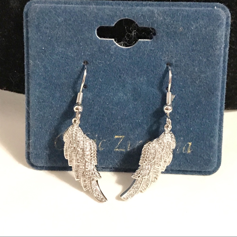 Angel Wings Earrings Cubic Zirconia Pierced
